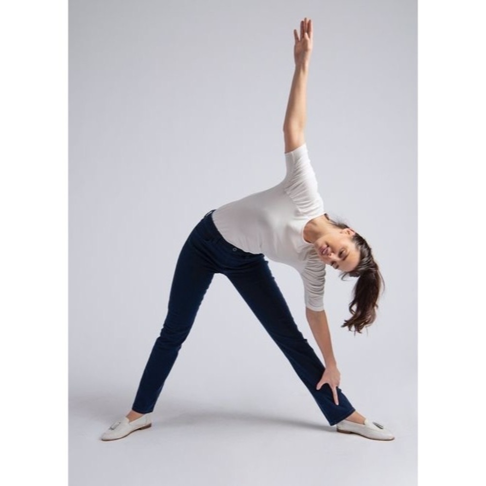 Betabrand Yoga Denim Straight-Leg Jeans Large Short Petite Dark Indigo